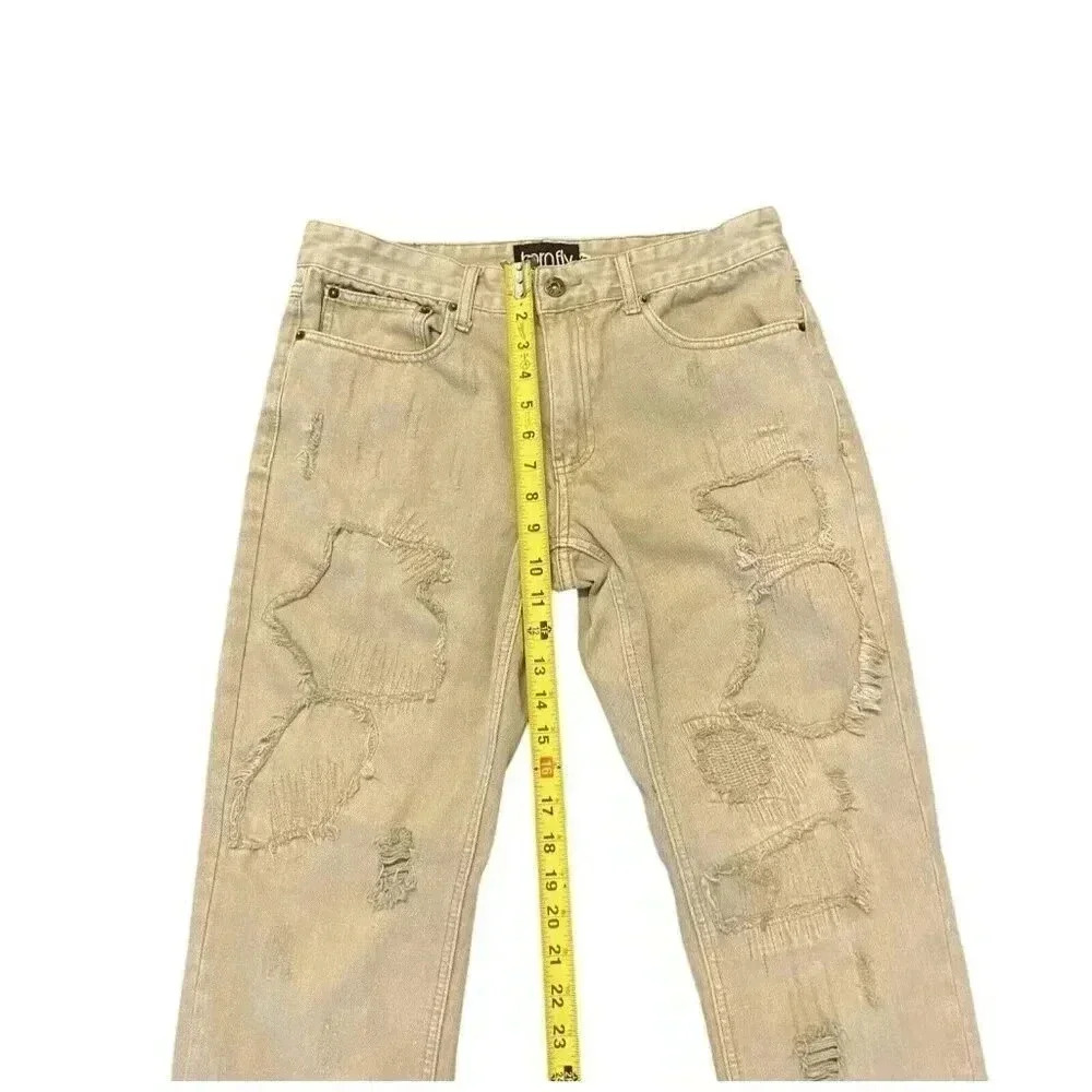 Born‎ Fly Distressed Patchwork Jeans Khaki Tan Size 32x30.5 Skinny - Picture 4 of 8